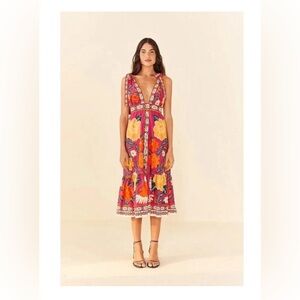 FARM RIO Pink flower tapestry midi dress! NWT